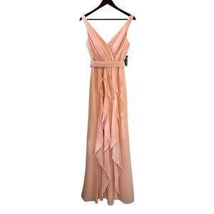 Vera Wang White NEW Chiffon Ruffle Maxi Dress In Blush Pink Size 2